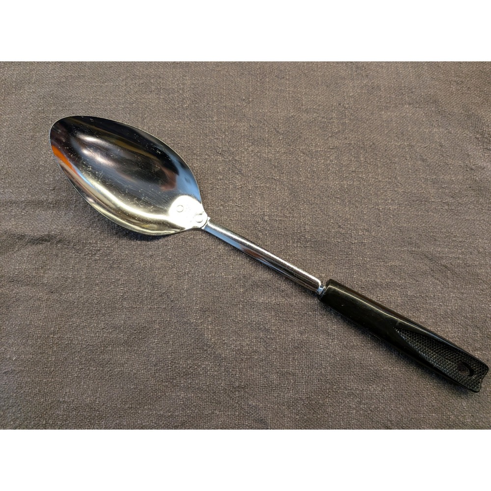 Vintage EKCO Chromium Plated Serving Spoon Black Handle Made in USA